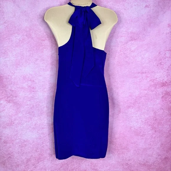 220. Anthropologie VA ET VIEN Silk Royal Blue Ruffle Halter Dress Size 4 - Picture 4 of 8